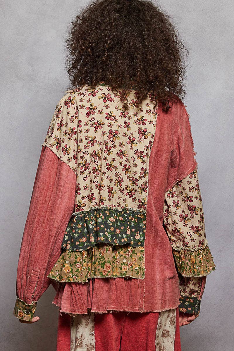 Double Gauze Patchwork Ruffle Shirt