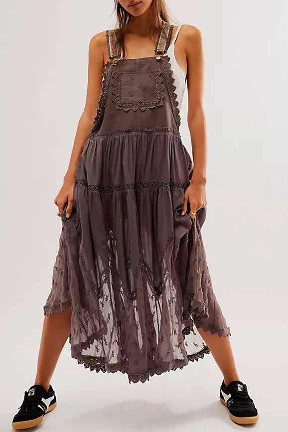 Bohemian Flowy Lace tiered Bib Maxi Dress