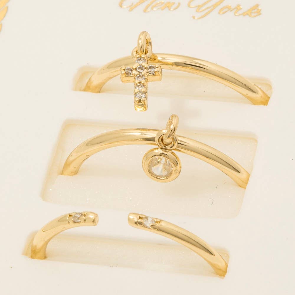 Gold Dipped 3Pc Cross Charm Rings Set
