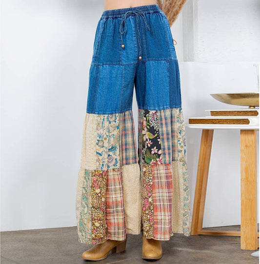 Tiered Patch Inserted Denim Pants