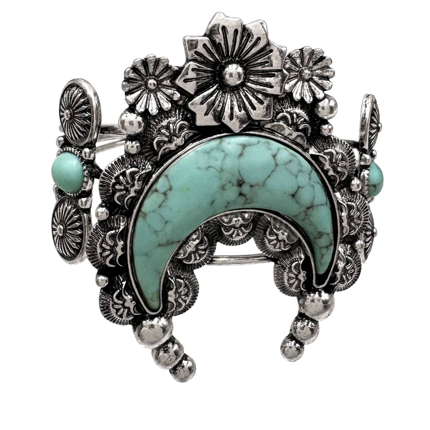 Naja Squash Blossom Turquoise Crescent Metal Bracelet