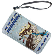 Horse Embroidery Western Crossbody Wristlet Wallet