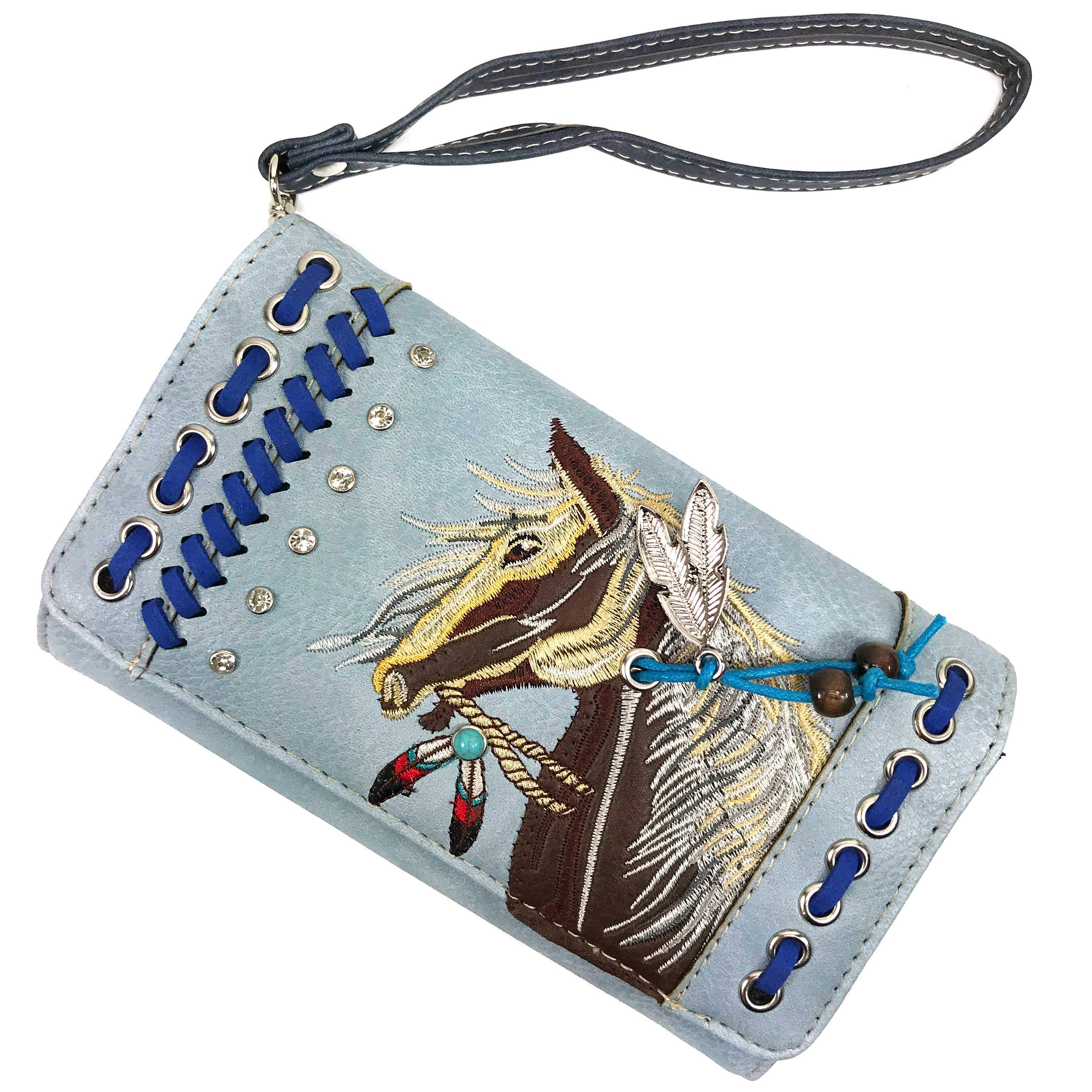 Horse Embroidery Western Crossbody Wristlet Wallet