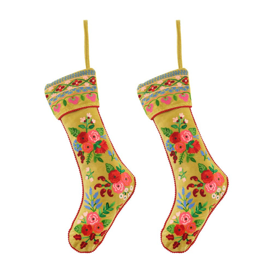 Embroidered Christmas Stocking, Yellow