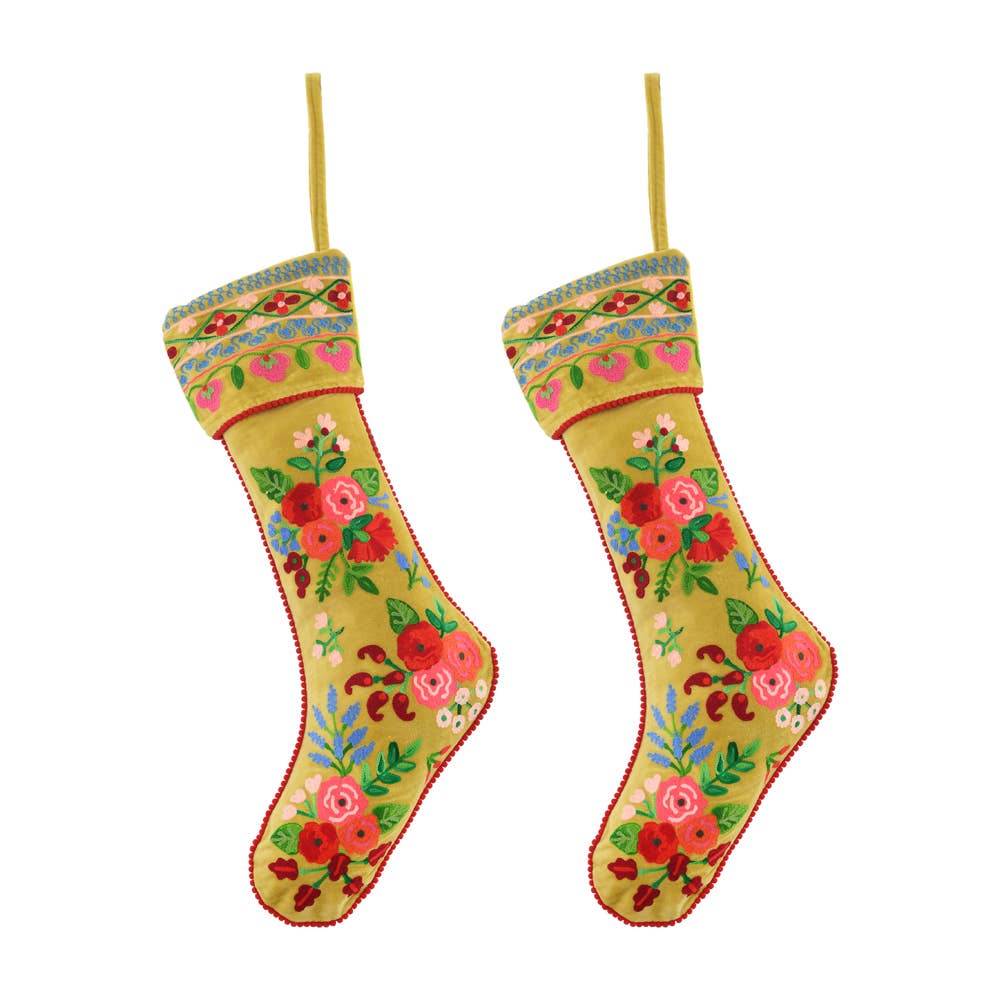 Embroidered Christmas Stocking, Yellow