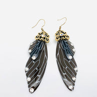 Black Cicada Rhinestone Wings Earrings