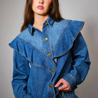 Diagonal Ruffled Denim Jacket