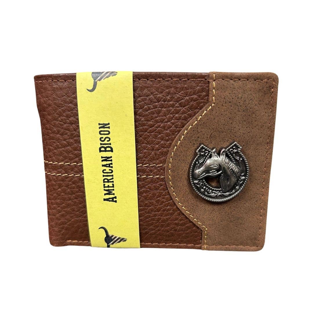 Mixed Media Two Tone Bifold Rodeo Wallet w/ Medallion AB1916