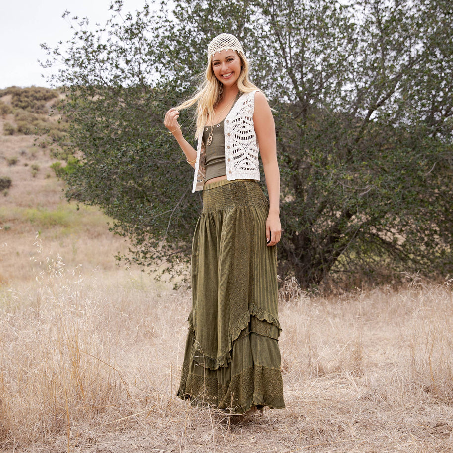 Mineral Wash Lace Tiered Ruffle Pants