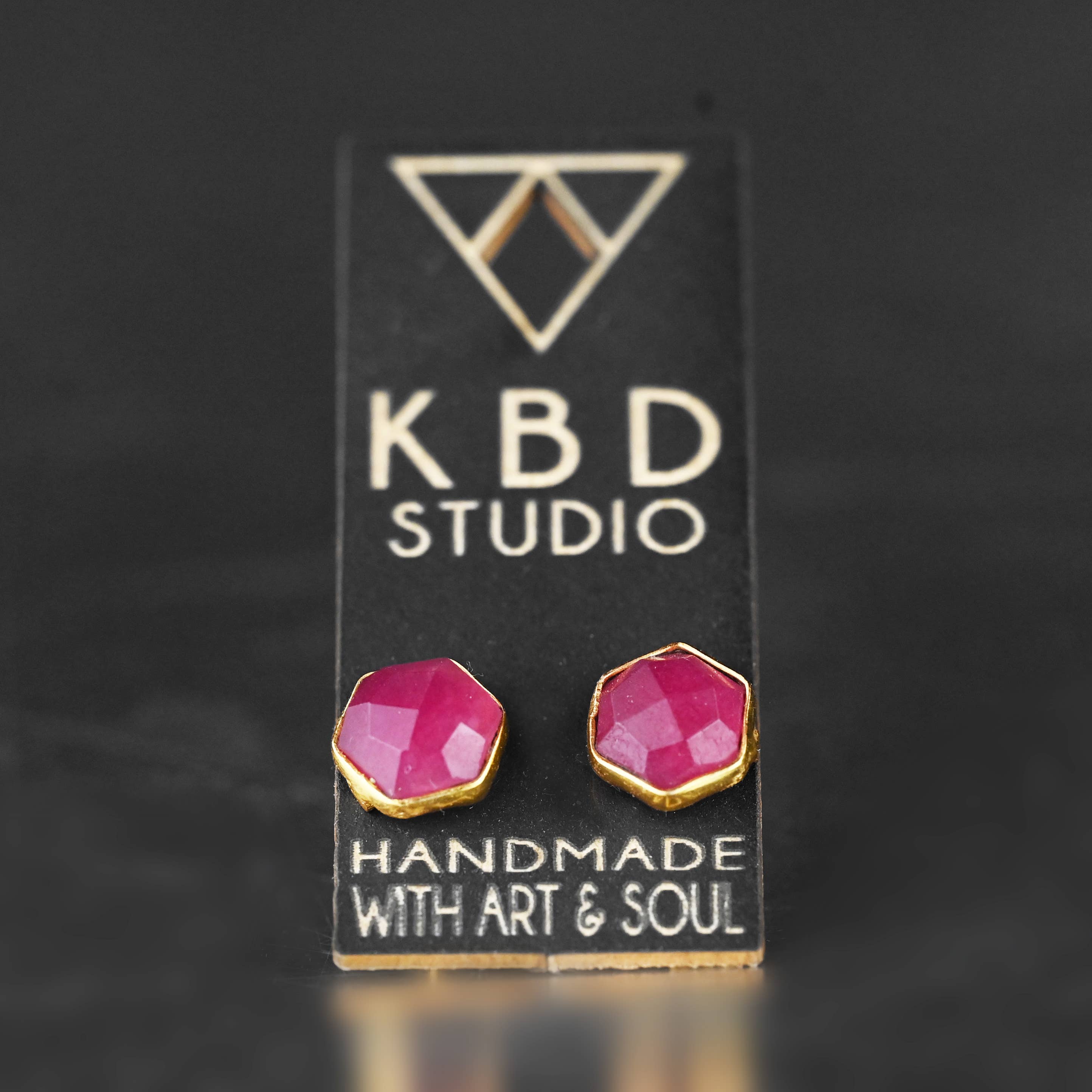 Semi Precious Hexagon Gemstone Studs (8mm gold)