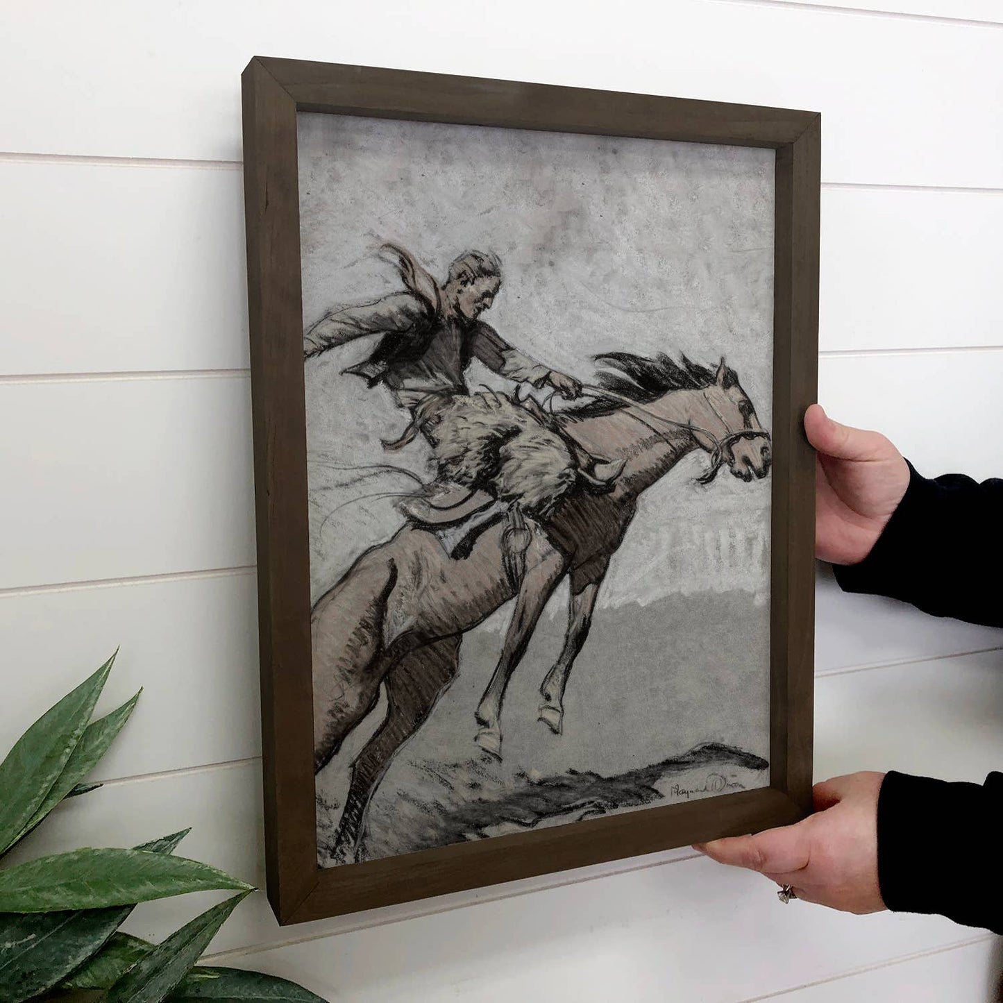 Bronco Buster - Ranch House Wall Art - Framed Horse Canvas: 18x24" Large Canvas Art with Thick Wood Frame