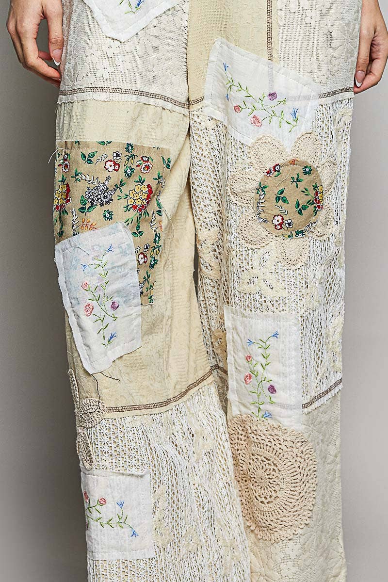 Floral Patchwork Woven Overalls