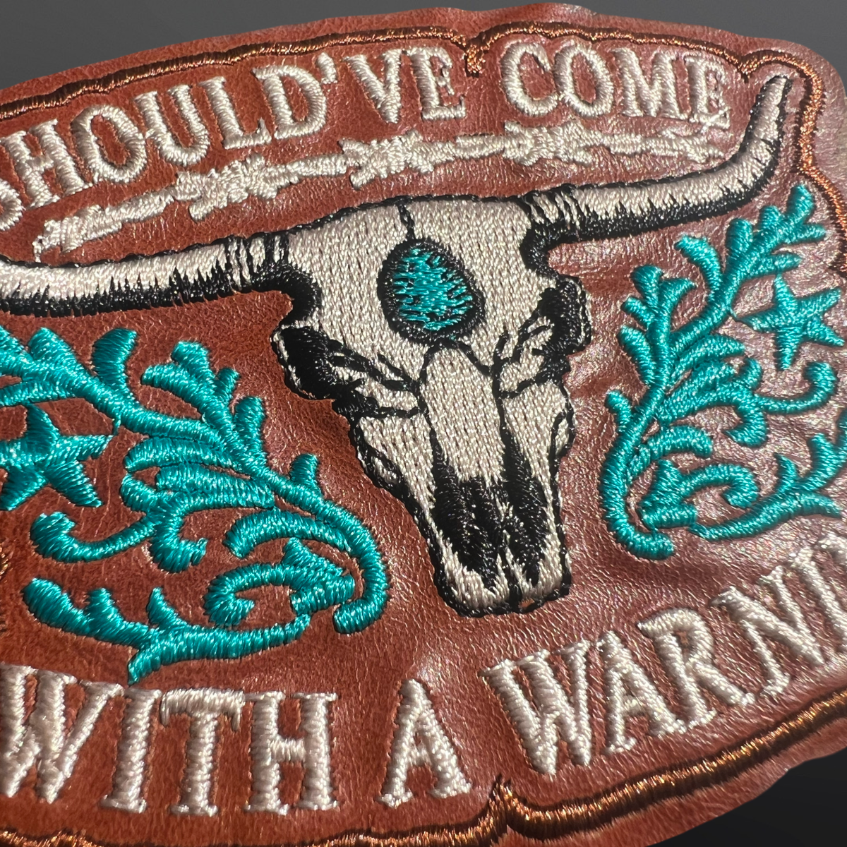 Trucker Hat Patch - Turquoise Longhorn Cow Skull Patch