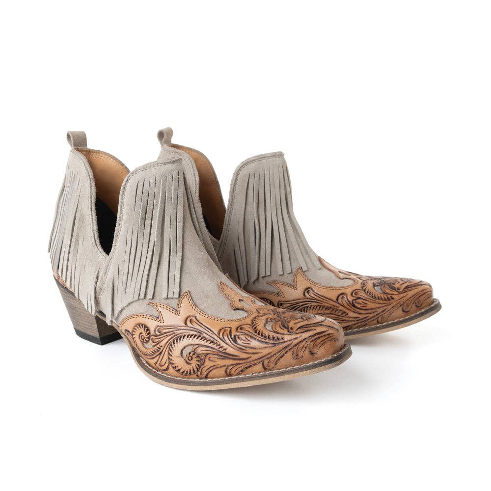 Myra Cimarron Belle Fringed Handtooled Leather Booties
