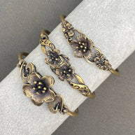 Retro Process Brass Flower Adjustable Cuff