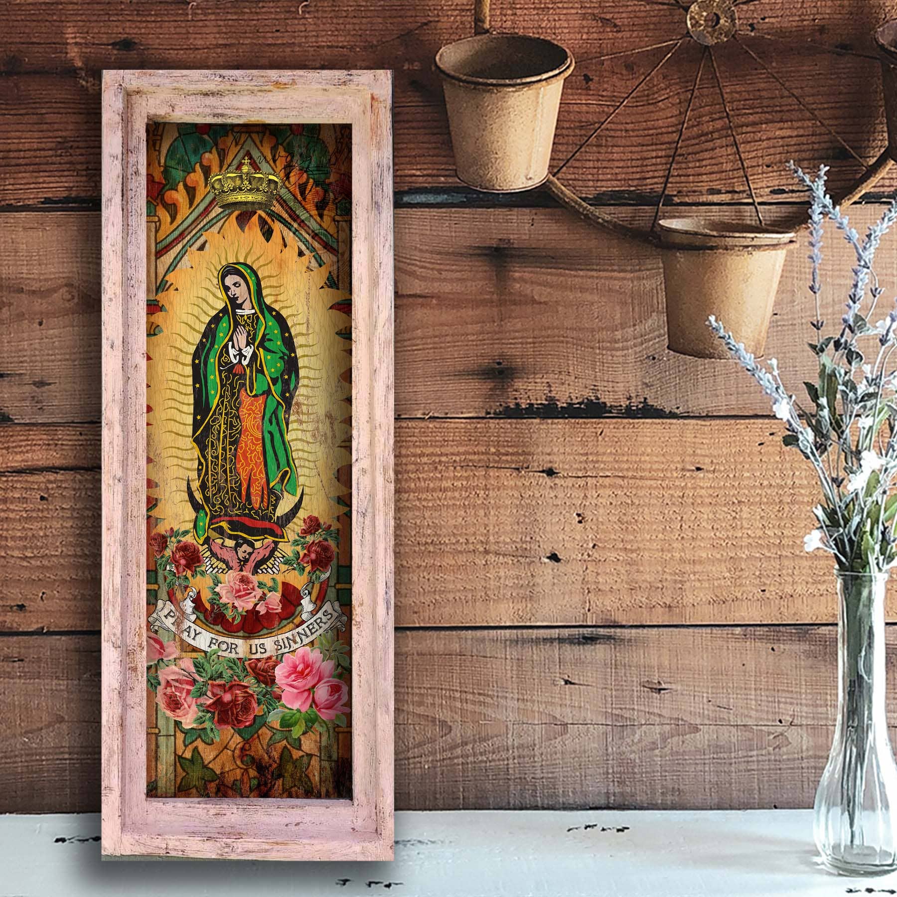 Pray for us Sinners Wood Art