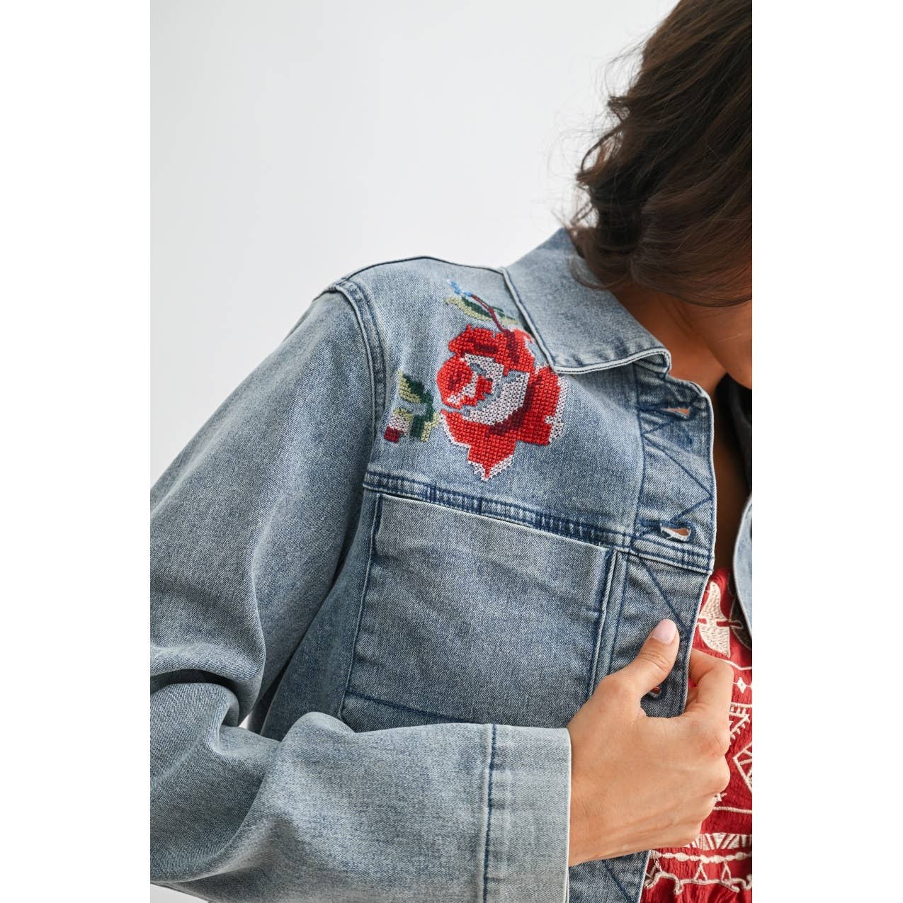 Rose Embroidered Denim Jacket