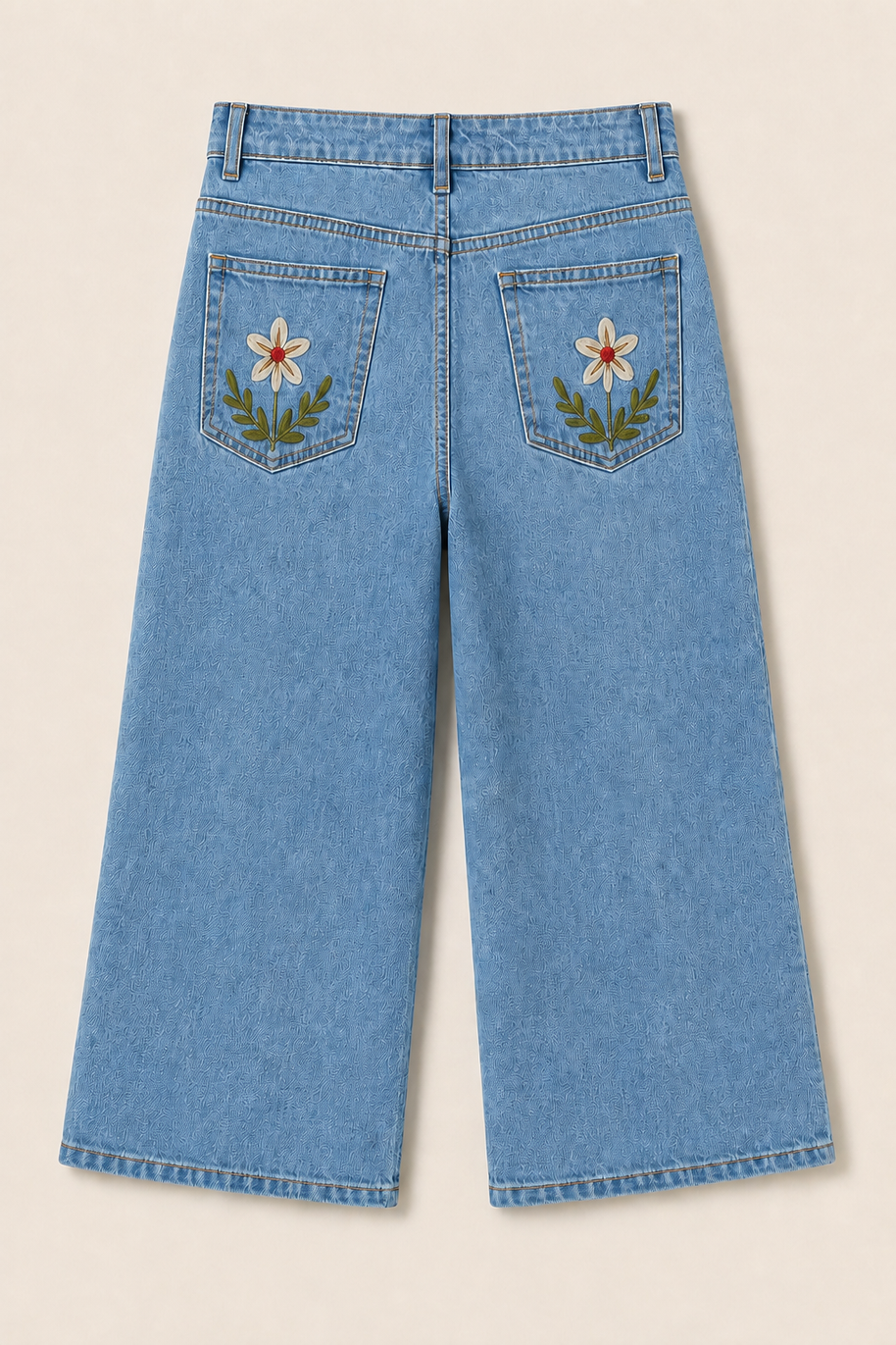 Wide Leg Embroidered Denim Pants