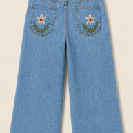Wide Leg Embroidered Denim Pants