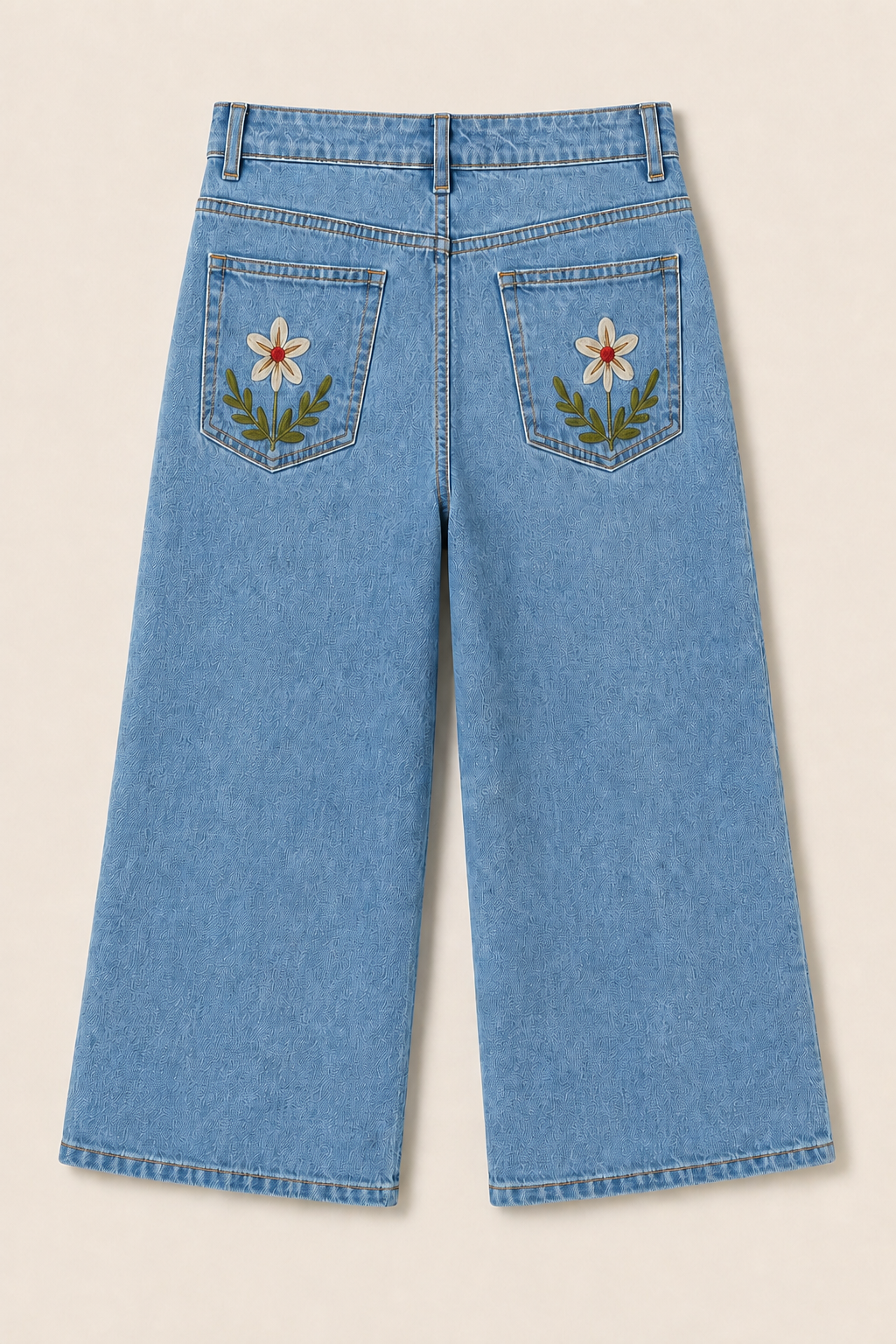 Wide Leg Embroidered Denim Pants