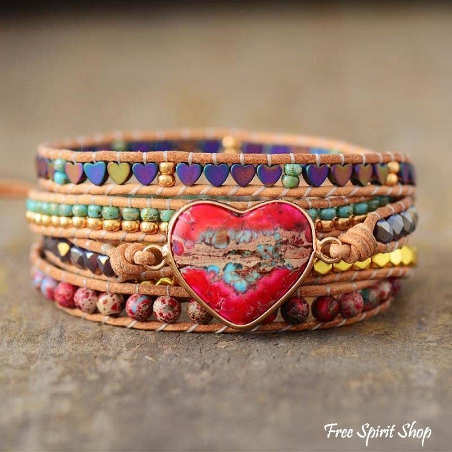 Jasper Heart 5 Layer Wrap Bracelet