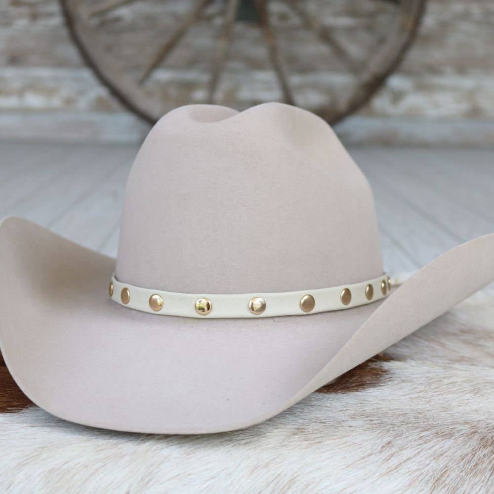 Cream Studded Goat Leather Hat Band