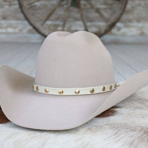Cream Studded Goat Leather Hat Band