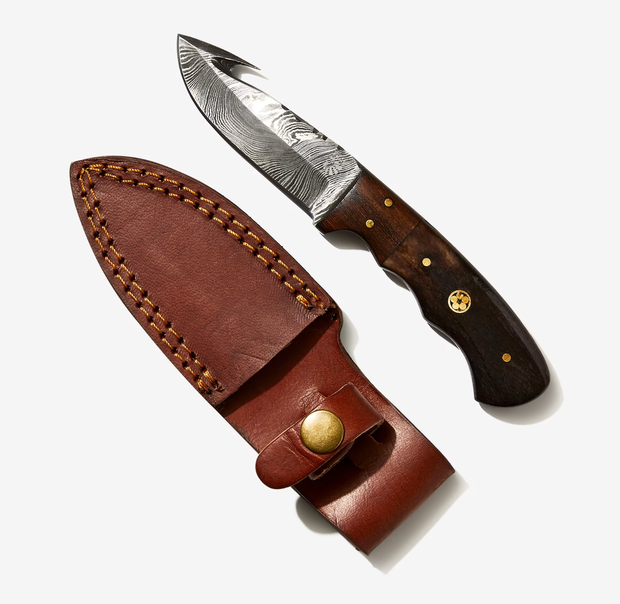 Damascus Skinning gut hook, Hunting Knife by Titan TD-1 7 6