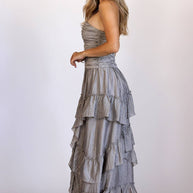 Silver Crinkle Maxi Dress