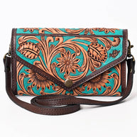 Tooled Leather Envelope Purse/Wallet with Turquoise