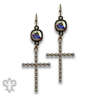 Pearl cross earring with European crystals