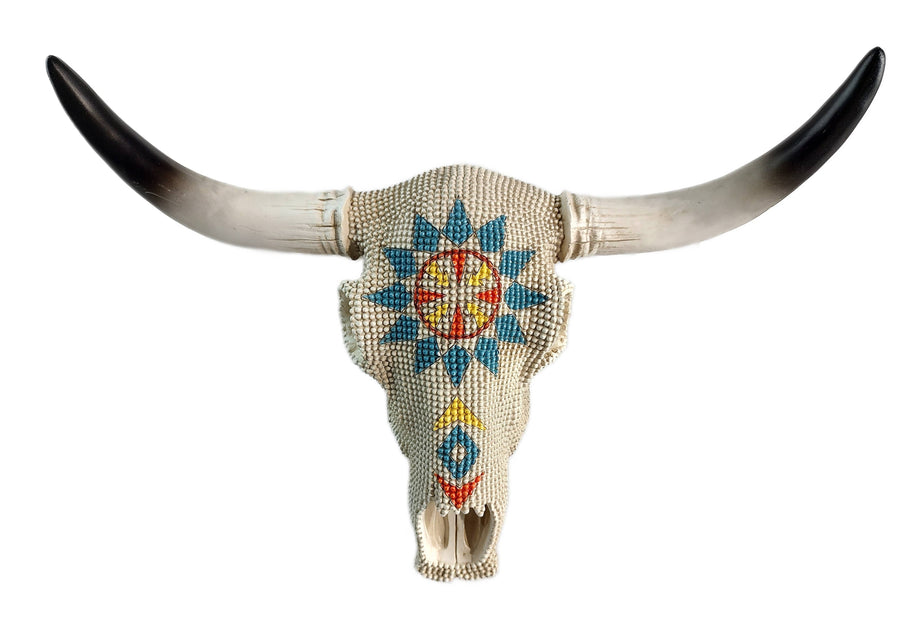 Hand-Painted Polyresin Bead Longhorn Skull