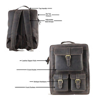 Hunter Leather Backpack with Front Pockets