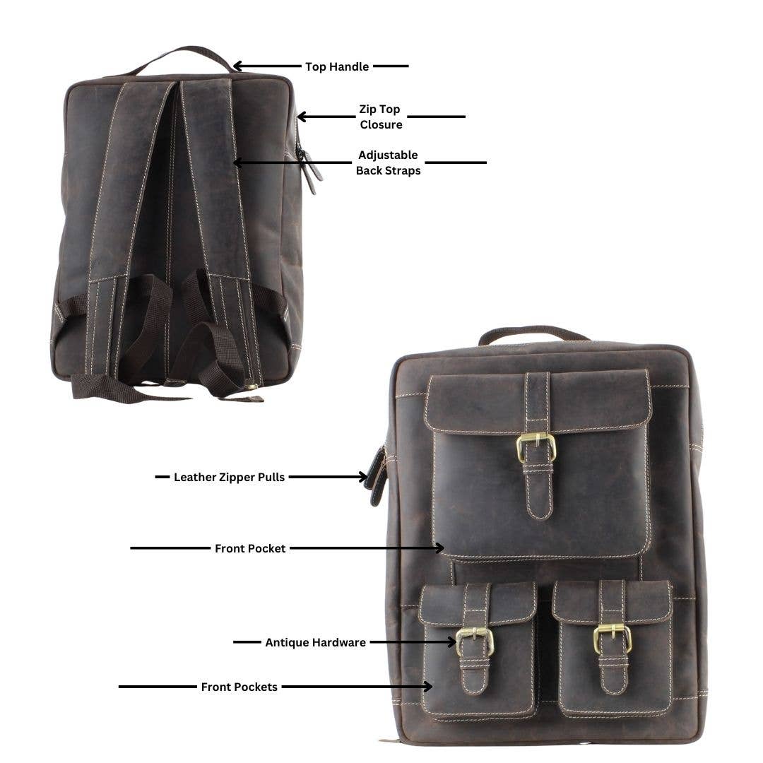 Hunter Leather Backpack with Front Pockets