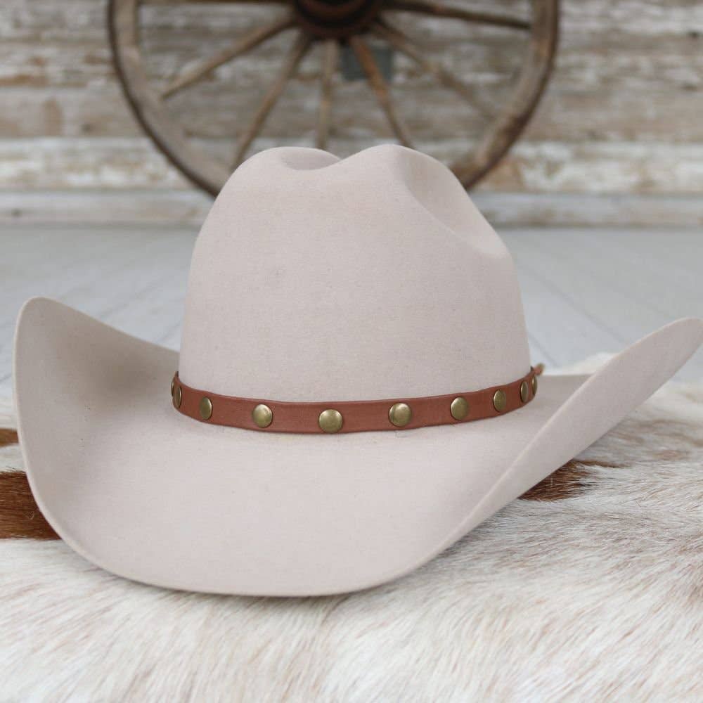 Medium Brown Studded Goat Leather Hat Band
