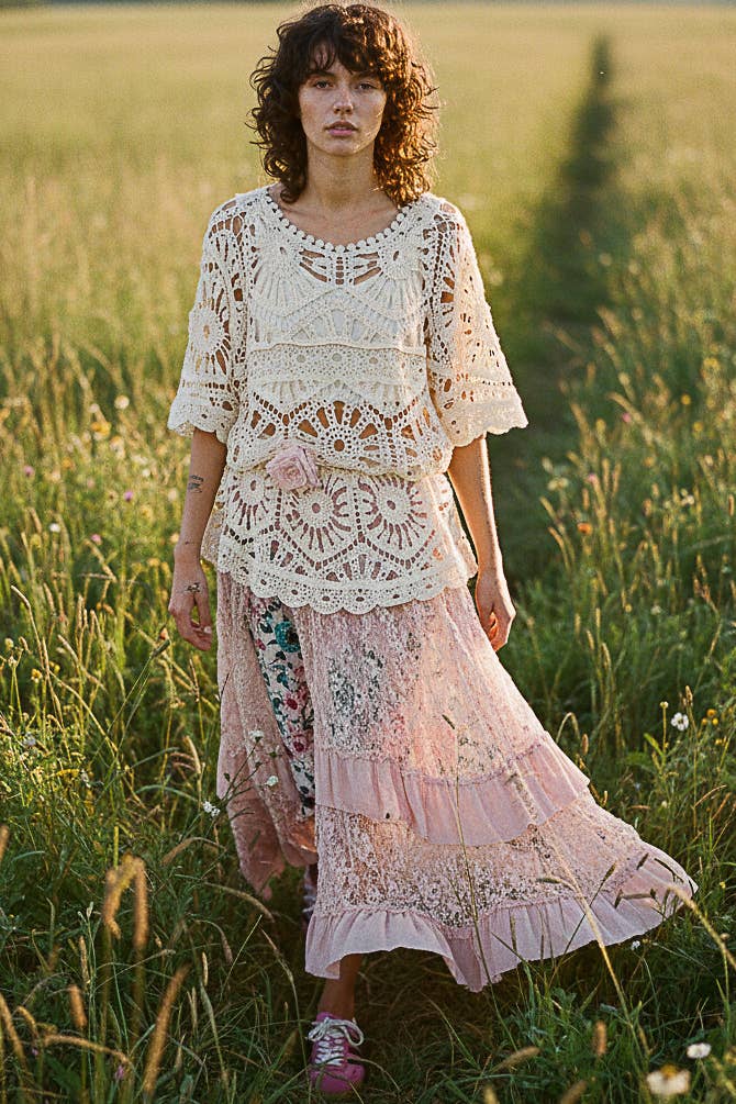 Reverse Ruffle Lace Skirt