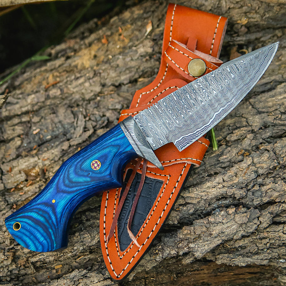 10" Handmade Damascus Knife Blue Handle
