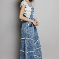 Relaxed Fit Lace Trim Overalls