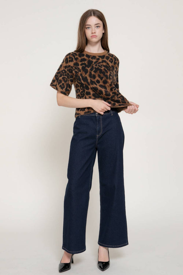 Short Sleeve Leopard Sweater