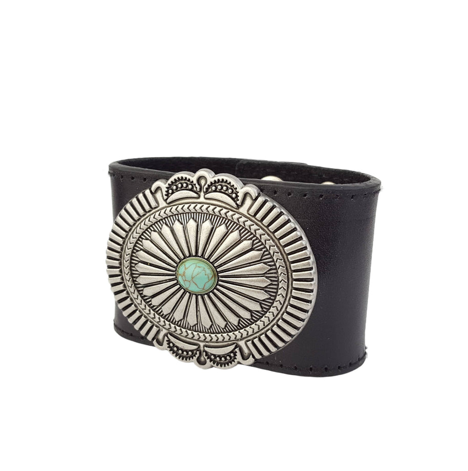 Leather Cuffs with Oval Concho