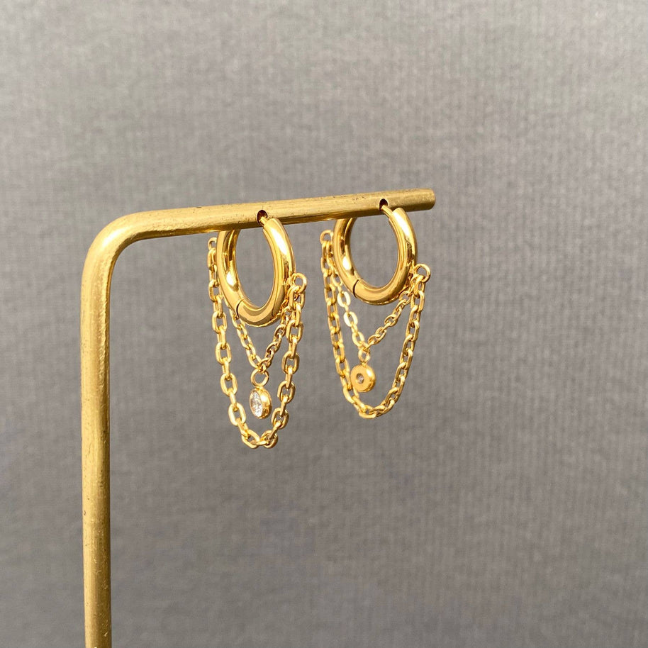 Zircon Fringe 18K GP S.Steel Huggie Earrings