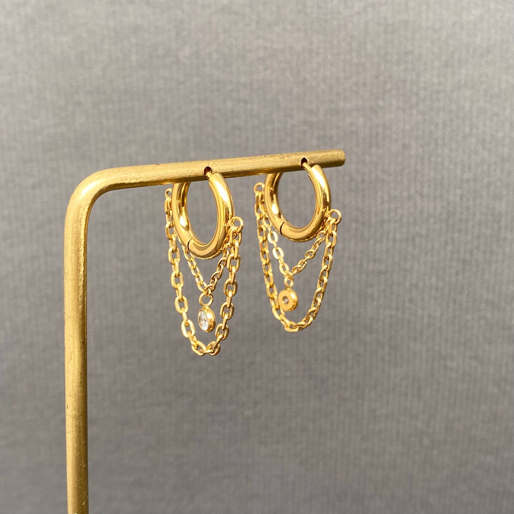 Zircon Fringe 18K GP S.Steel Huggie Earrings