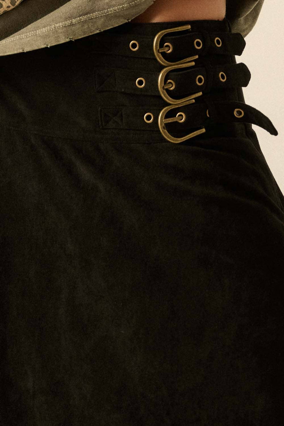 Faux Suede & Lace Buckle Skirt