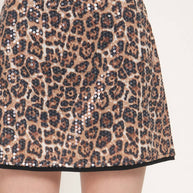 Leopard Printed Sequin Mini Skirt