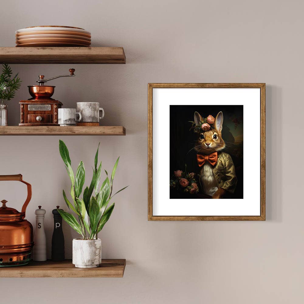 Victorian Rabbit With Pink Flowers  Wall Art