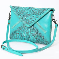 Hand-Tooled Floral Leather Envelope Purse, Multiple Colors