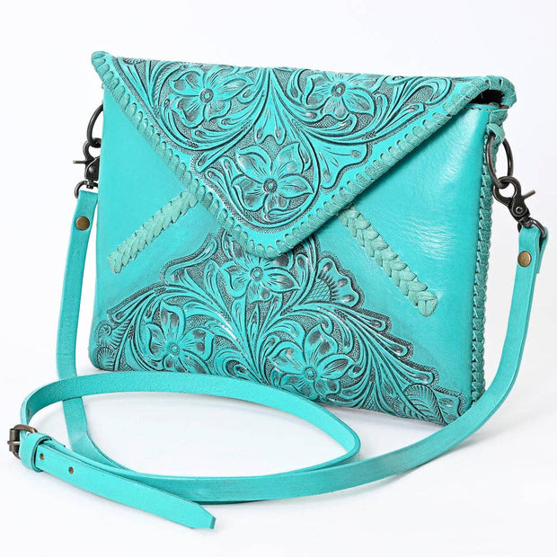 Hand-Tooled Floral Leather Envelope Purse, Multiple Colors