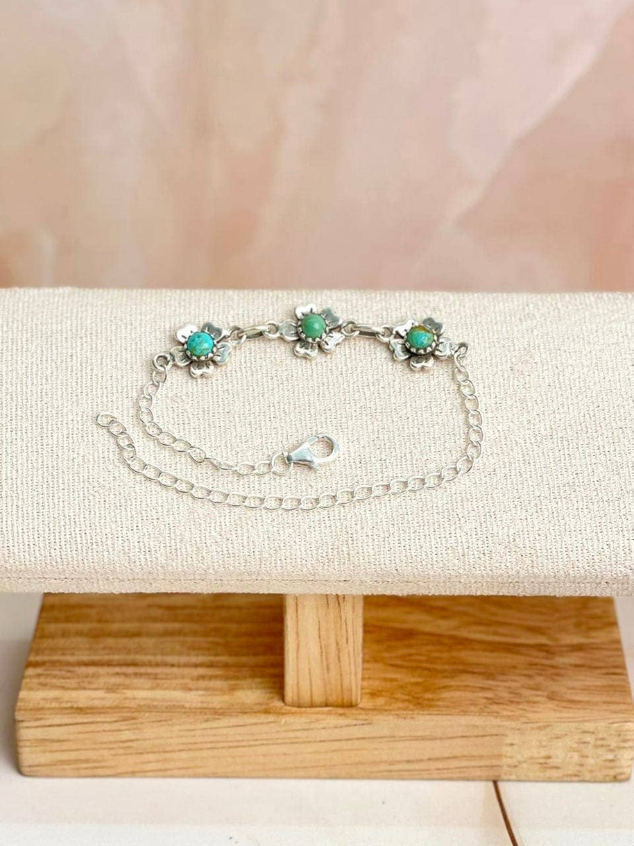 Delicate Silver & Turquoise Flower Bracelets