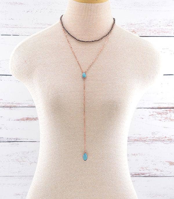 Turquoise Semi Stone Layered Lariat Necklace