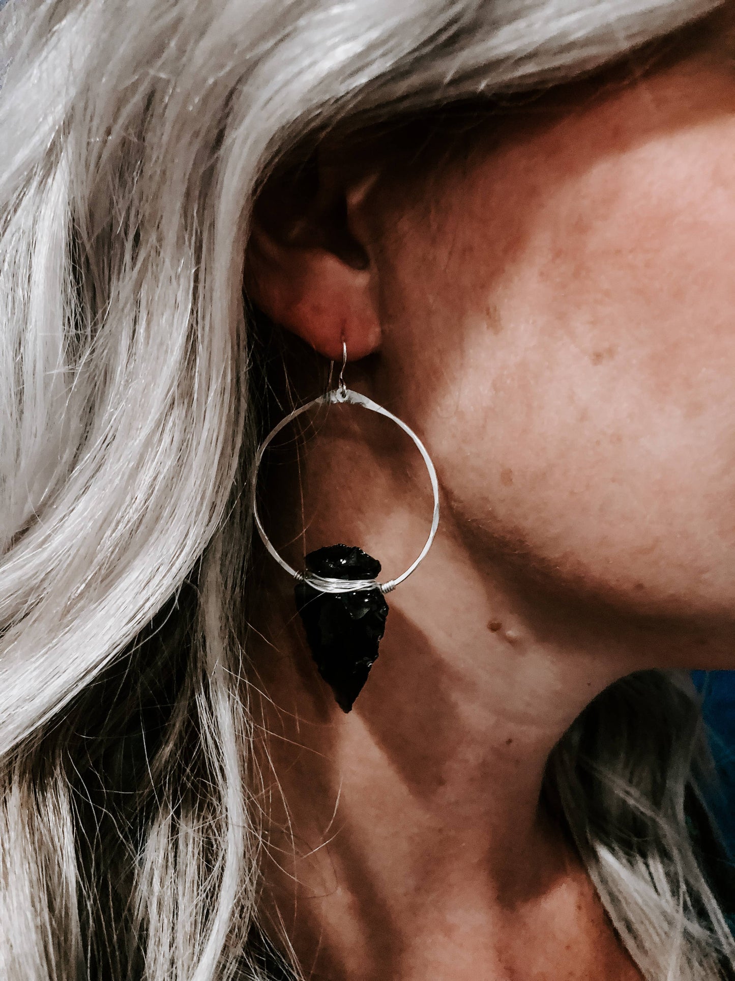 Nala Obsidian Arrowhead Hoops: Sterling Sliver